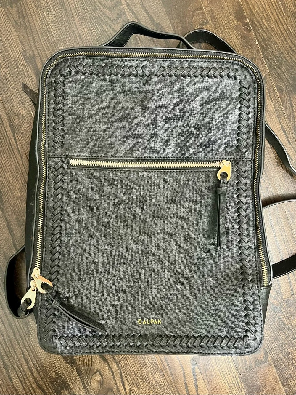 CALPAK Kaya Laptop Backpack Black Faux Leather Whipstitch Bag